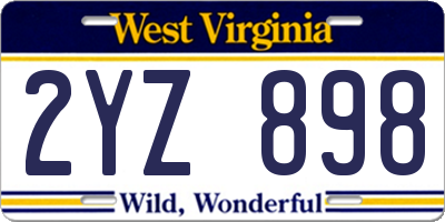 WV license plate 2YZ898