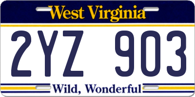 WV license plate 2YZ903