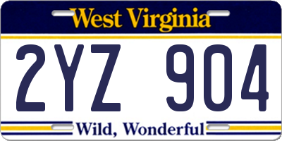 WV license plate 2YZ904