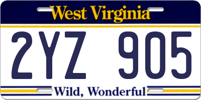 WV license plate 2YZ905