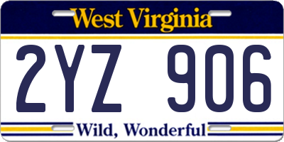 WV license plate 2YZ906