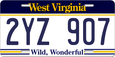 WV license plate 2YZ907