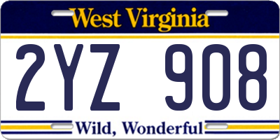 WV license plate 2YZ908