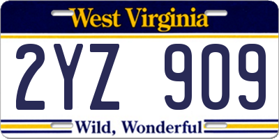 WV license plate 2YZ909