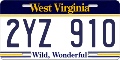 WV license plate 2YZ910