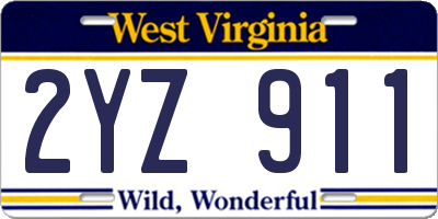 WV license plate 2YZ911
