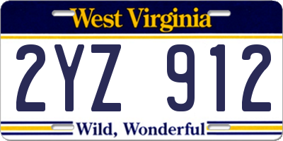 WV license plate 2YZ912