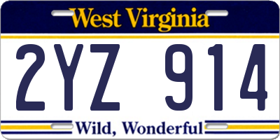 WV license plate 2YZ914