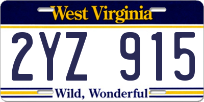 WV license plate 2YZ915