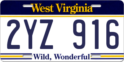 WV license plate 2YZ916