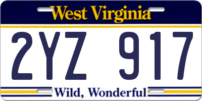 WV license plate 2YZ917
