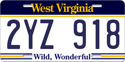 WV license plate 2YZ918