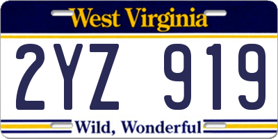 WV license plate 2YZ919