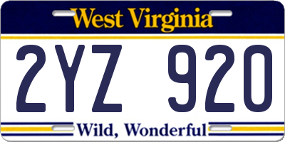 WV license plate 2YZ920