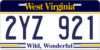 WV license plate 2YZ921