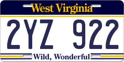 WV license plate 2YZ922