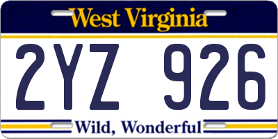 WV license plate 2YZ926