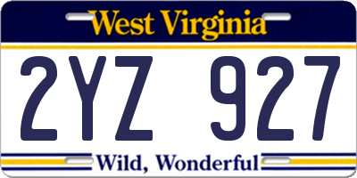 WV license plate 2YZ927