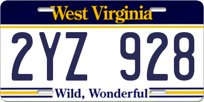 WV license plate 2YZ928