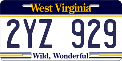 WV license plate 2YZ929