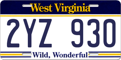 WV license plate 2YZ930