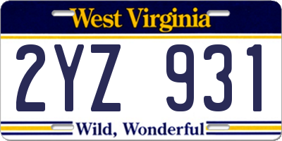 WV license plate 2YZ931
