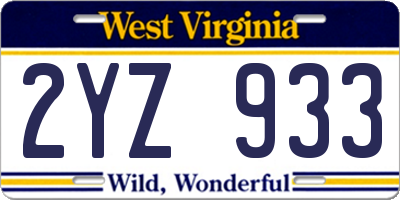 WV license plate 2YZ933