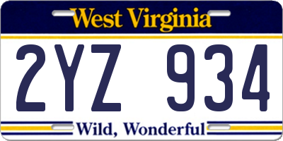 WV license plate 2YZ934