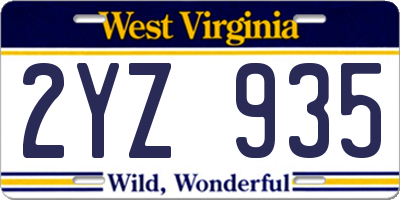 WV license plate 2YZ935