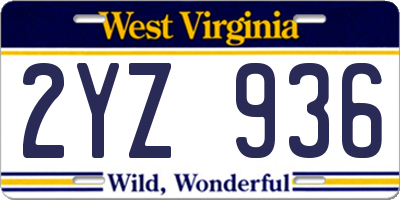 WV license plate 2YZ936