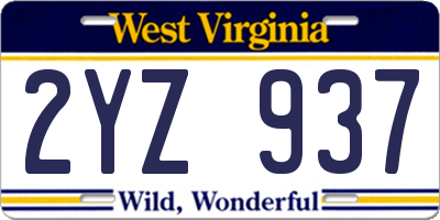 WV license plate 2YZ937