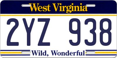 WV license plate 2YZ938