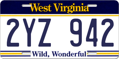 WV license plate 2YZ942
