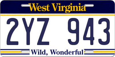 WV license plate 2YZ943