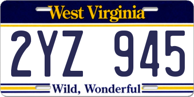 WV license plate 2YZ945
