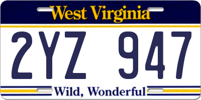 WV license plate 2YZ947