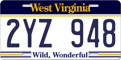 WV license plate 2YZ948