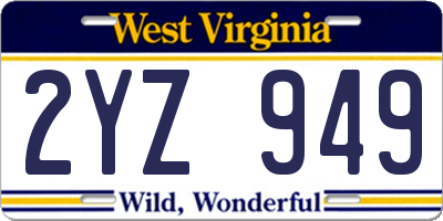 WV license plate 2YZ949