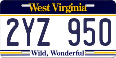 WV license plate 2YZ950