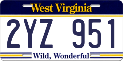 WV license plate 2YZ951