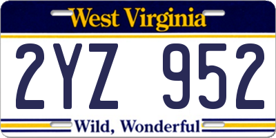 WV license plate 2YZ952