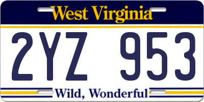 WV license plate 2YZ953