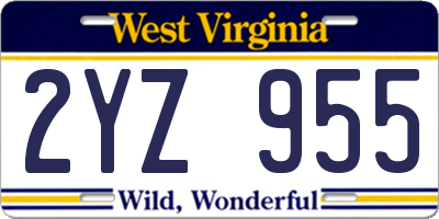 WV license plate 2YZ955