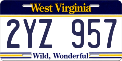 WV license plate 2YZ957