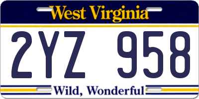 WV license plate 2YZ958