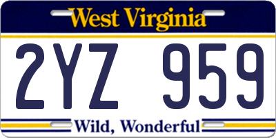 WV license plate 2YZ959
