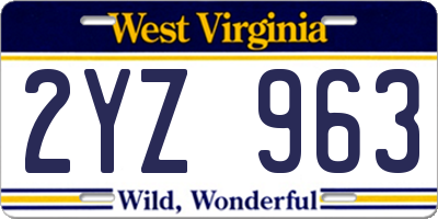 WV license plate 2YZ963
