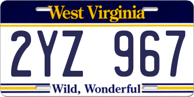 WV license plate 2YZ967