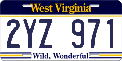 WV license plate 2YZ971