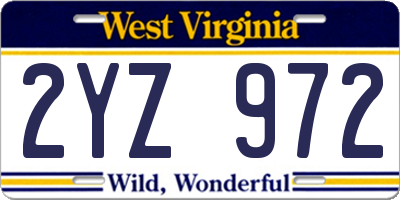 WV license plate 2YZ972